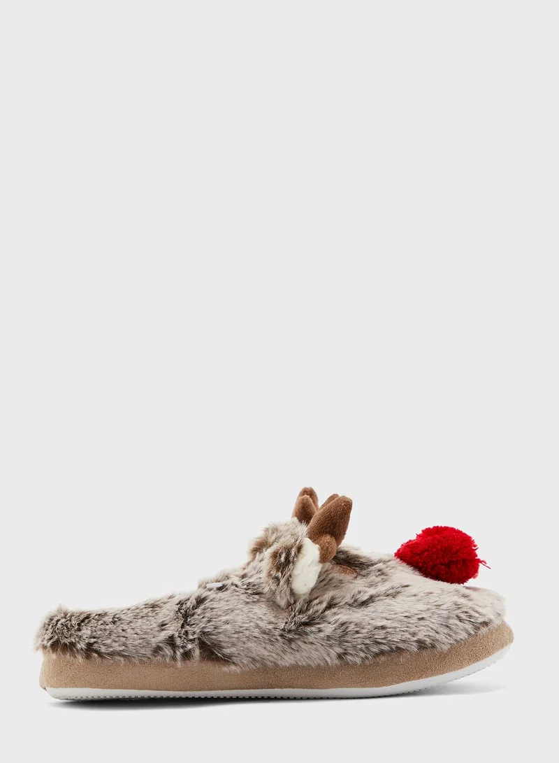 Ginger Plush Faux Fur Rudolf Slippers