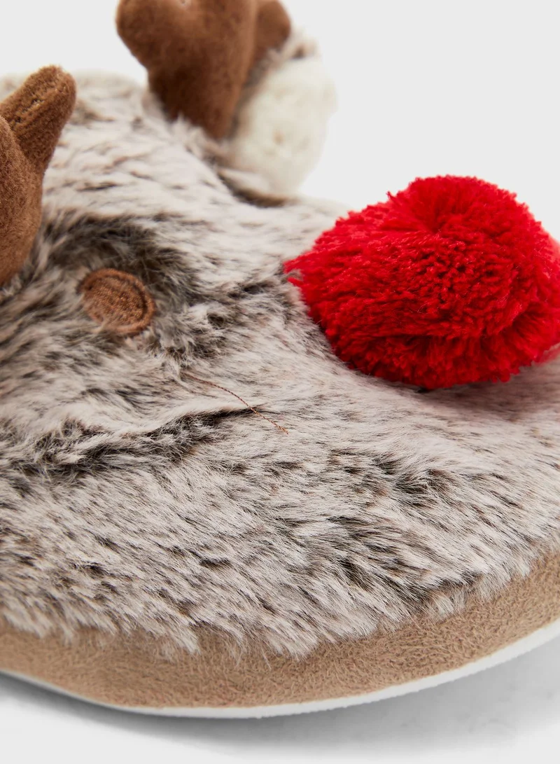 Ginger Plush Faux Fur Rudolf Slippers