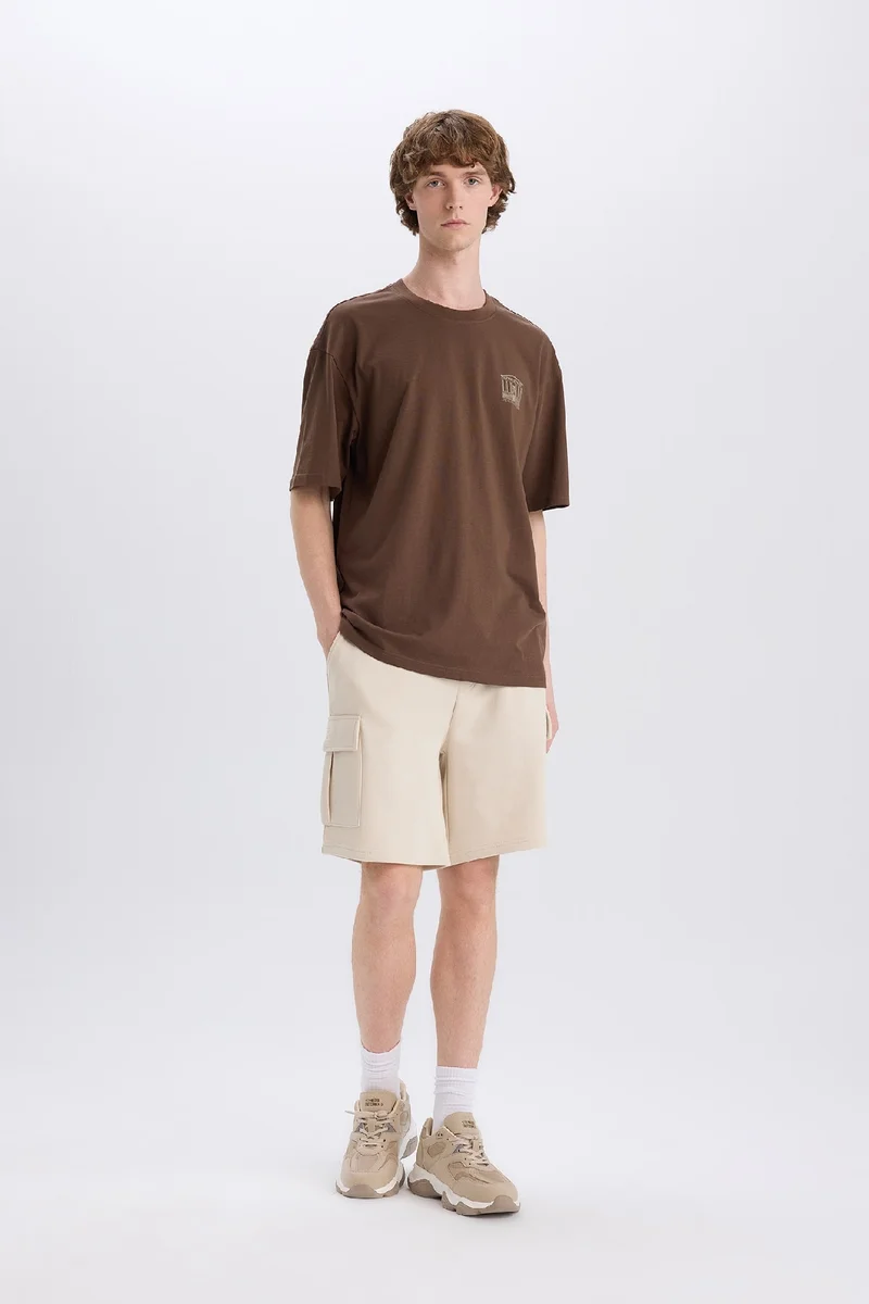 ديفاكتو Cotton Boxy Fit Crew Neck Back Printed T-Shirt
