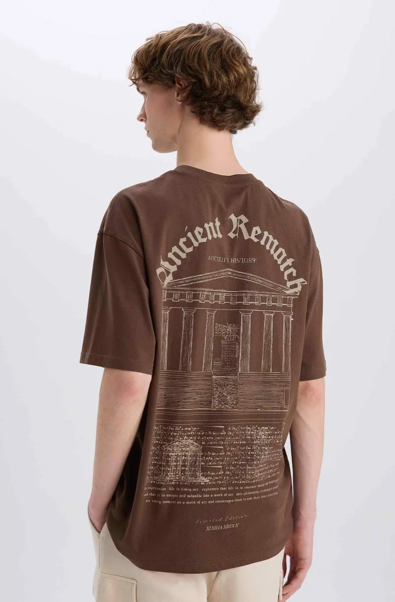 ديفاكتو Cotton Boxy Fit Crew Neck Back Printed T-Shirt