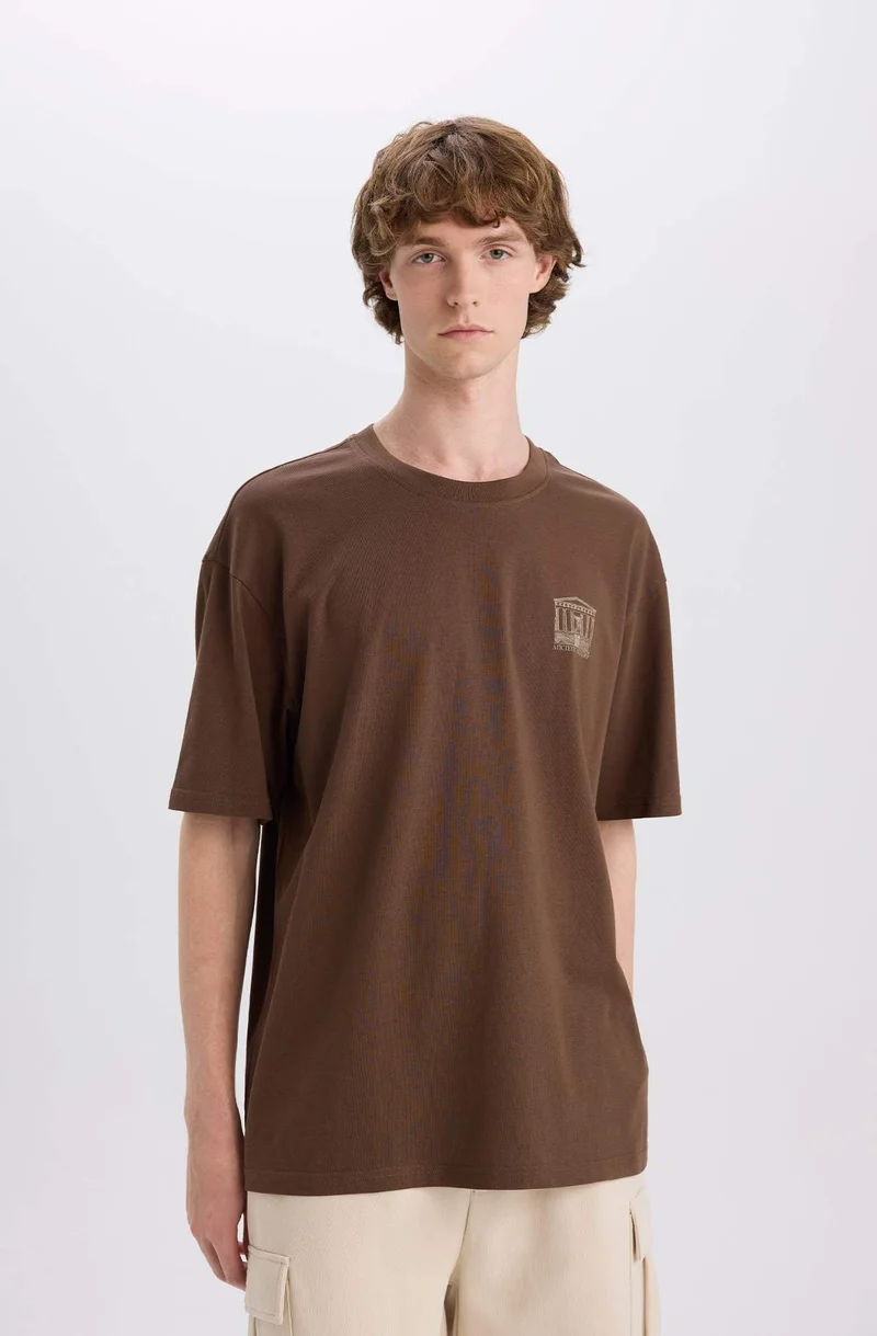 ديفاكتو Cotton Boxy Fit Crew Neck Back Printed T-Shirt