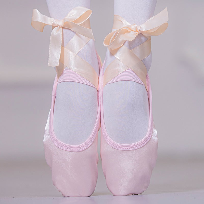 Ribbon ballet shoes toe indoor yoga practice shoes lace-up body shoes adult satin dance soft bottom two soles - Image 3