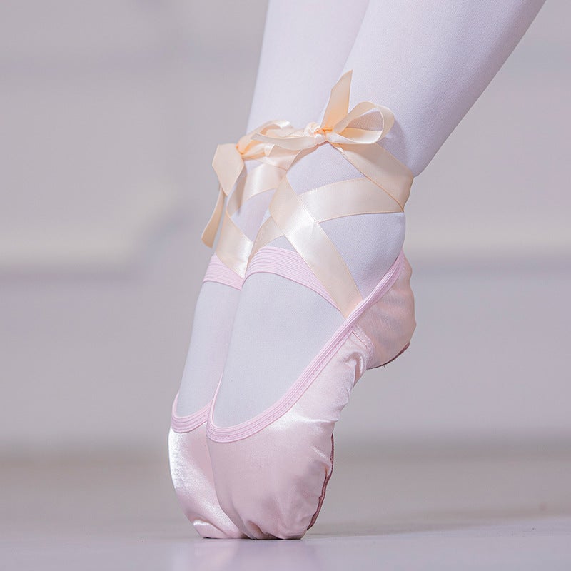 Ribbon ballet shoes toe indoor yoga practice shoes lace-up body shoes adult satin dance soft bottom two soles - Image 1