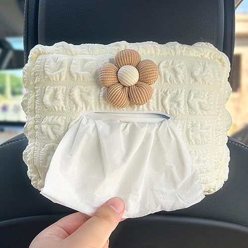 STHIRA® Car Tissue Holder with Plush Flower Universal Car Tissue Box Hanging Car Tissue Paper Holder for Sun Visor/Backseat/Armrest, Quick Release Buckle, Durable & Compact Tissue Holder for Car - Image 2