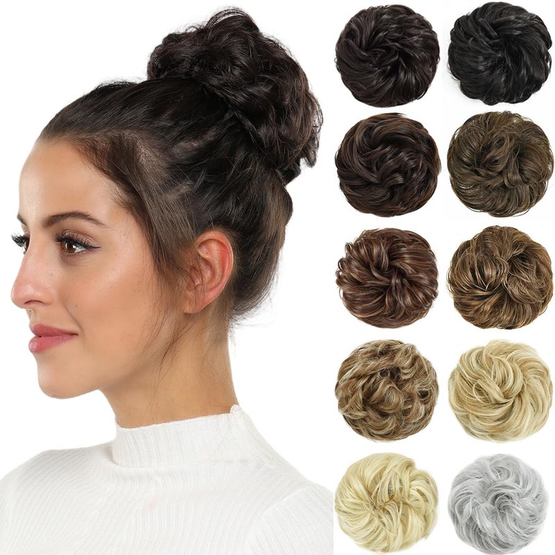 Rose bud Messy Bun Hair Pieces Scrunchie Hair Bun Extensions Synthetic Chignon Hairpiece for Women Hair Updos Chocolate Brown