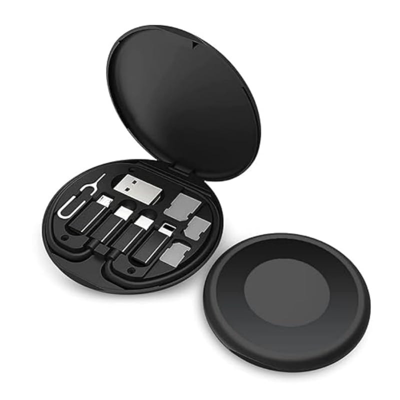 Plastic All In 1 Fast Charging Travel Data Cable Kit Contains Lightning and Micro USB Port Inbuilt Mobile Stand Compatible With All Types Of Mobile Phones - Black