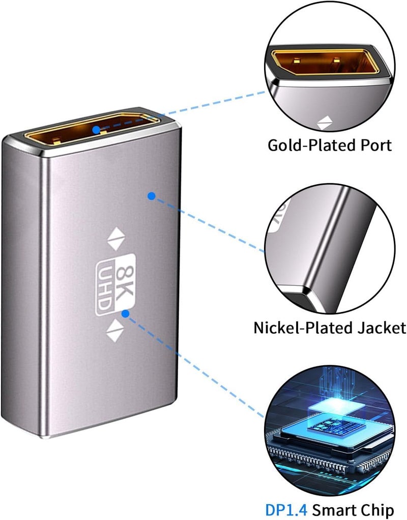 Tobo Displayport to Displayport Coupler1.4, 8K DisplayPort Female to Female Adapter Convertor Extension Adapter for HDTV, Monitors, Laptop, Projector Black (DP to DP Coupler) TD-1387CC - Image 5