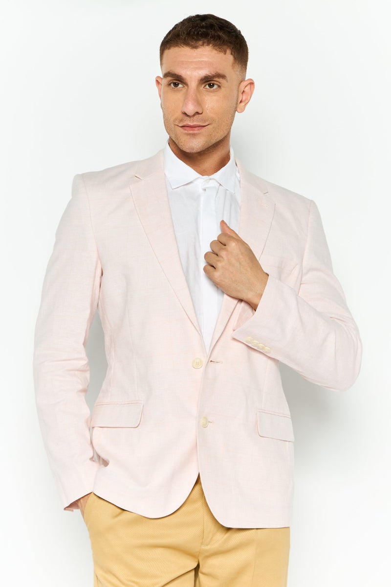 Asos Design Men Skinny Fit Plaid Wedding Suit Jacket, Light Pink - Image 1