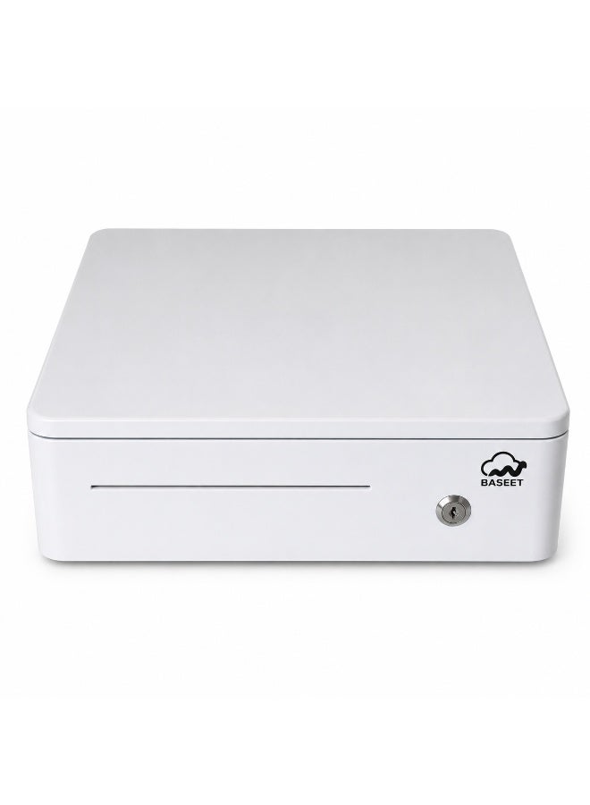 BASEET 330 White Cash Drawer with 4 Bill Compartments – Secure POS Money Handling Drawer for Retail Stores, Supermarkets & Cash Counters - Image 1