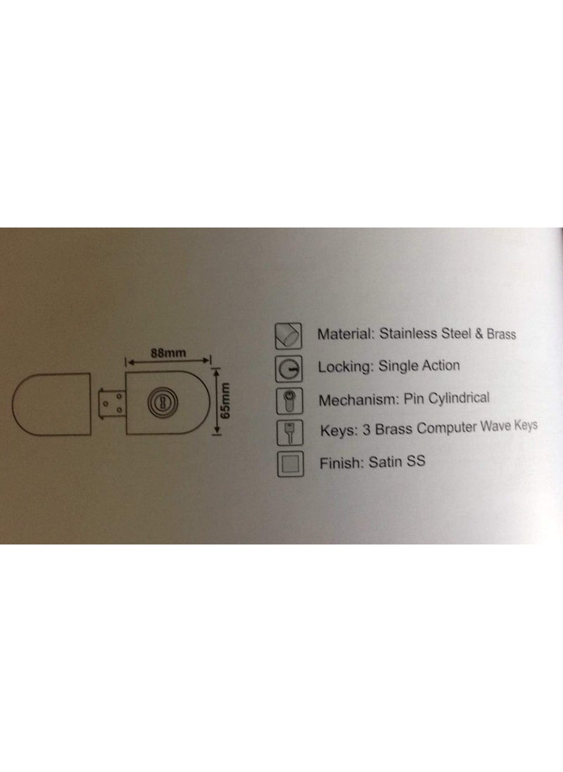 YDT GROUPS - YDT GROUPS 3 Years Warranty Glass Double Door Lock One Side Key and One Side Knob Suitable for Sliding and Swing Doors with 3 Brass Computer Wave Keys Pack of 1 Pc - Image 1