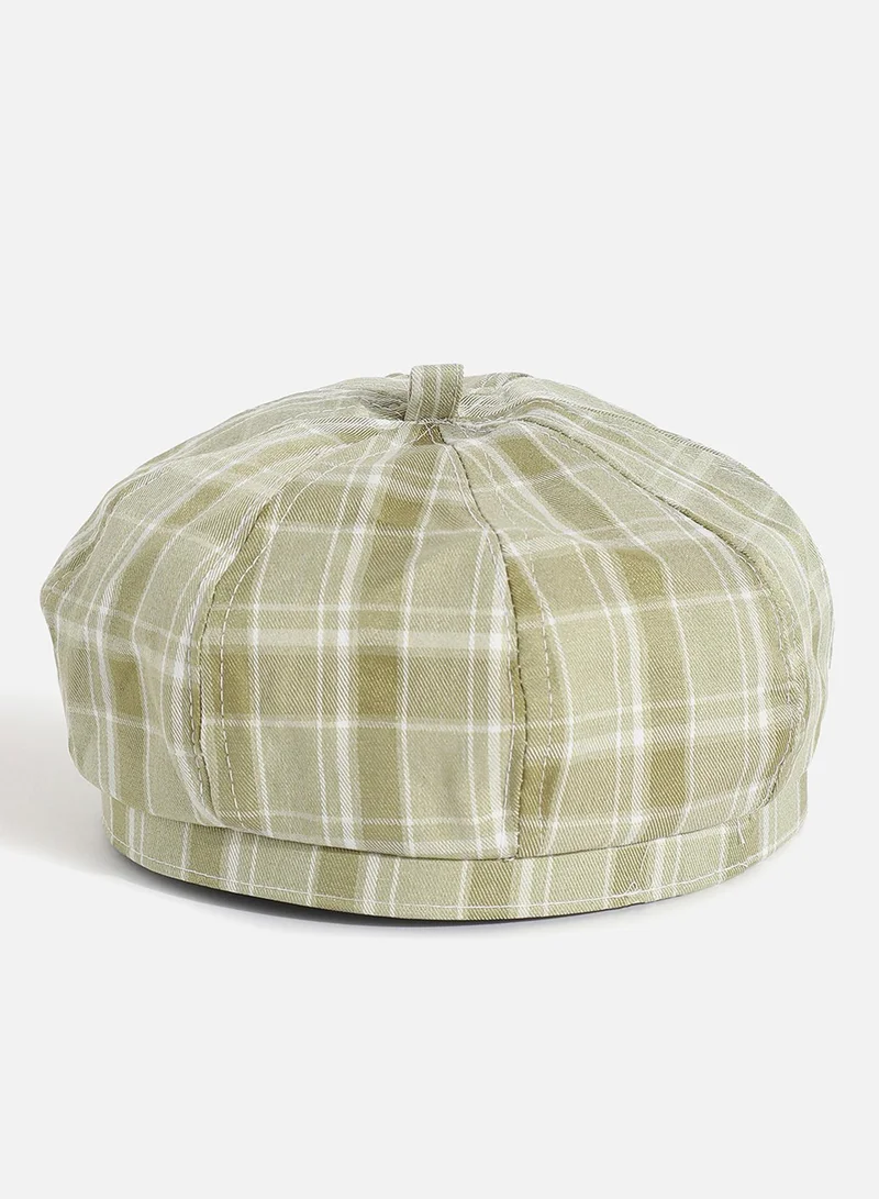 صوص هاوت Sage Green Scottish Checked Textured Bakerboy Hat