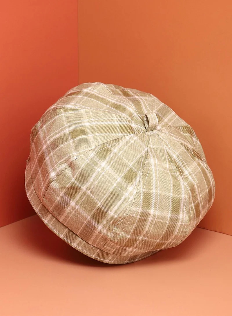 صوص هاوت Sage Green Scottish Checked Textured Bakerboy Hat