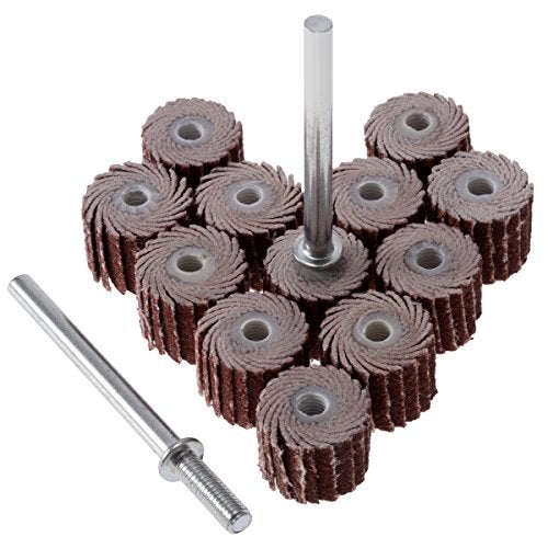 ANCIRS 12Pcs 120 Grit Flap Sanding Wheel Head Grinding Disc (10mm/0.39") with 2 of 3mm Arbor for Rotary Tool - Sandpaper Drum - Image 1