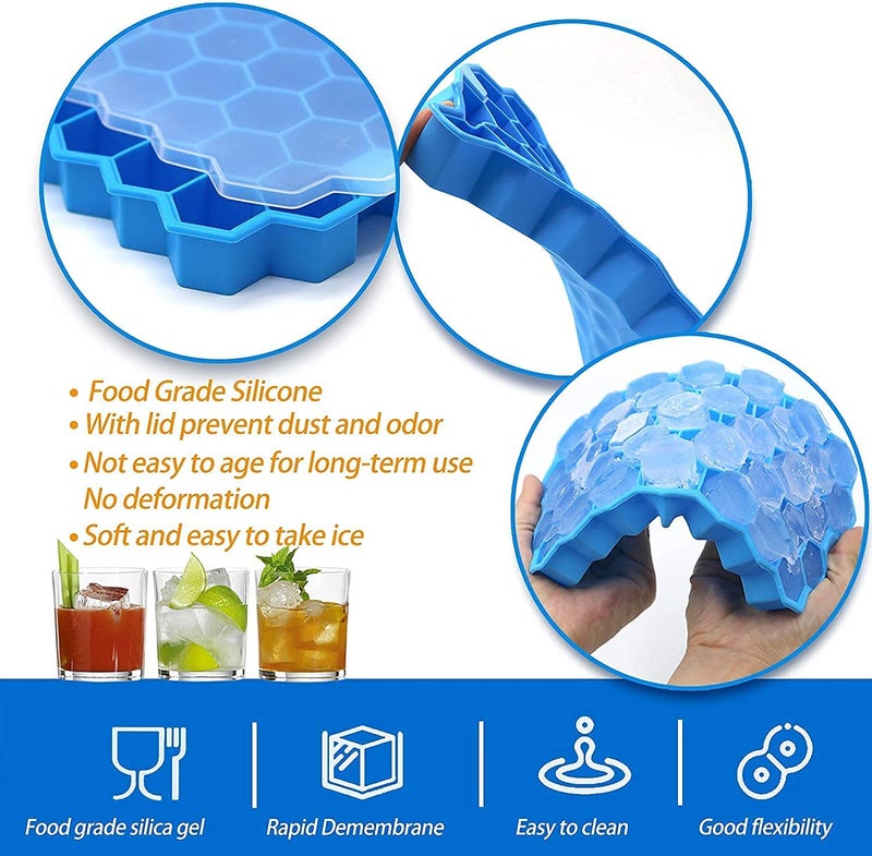 Fennec Mart Silicone Ice Cube Molds with Lid Flexible Ice Trays BPA Free for Whiskey Cocktail Stackable Flexible Safe Ice Cube Molds2PcMulticolor - Image 3