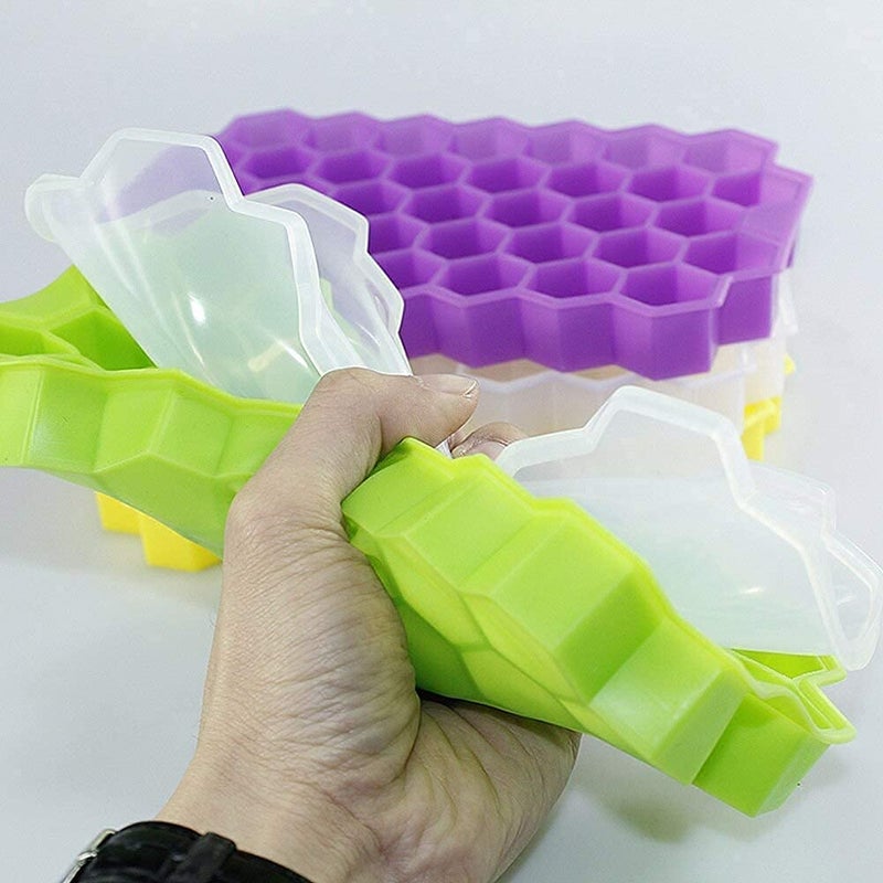 Fennec Mart Silicone Ice Cube Molds with Lid Flexible Ice Trays BPA Free for Whiskey Cocktail Stackable Flexible Safe Ice Cube Molds2PcMulticolor - Image 4