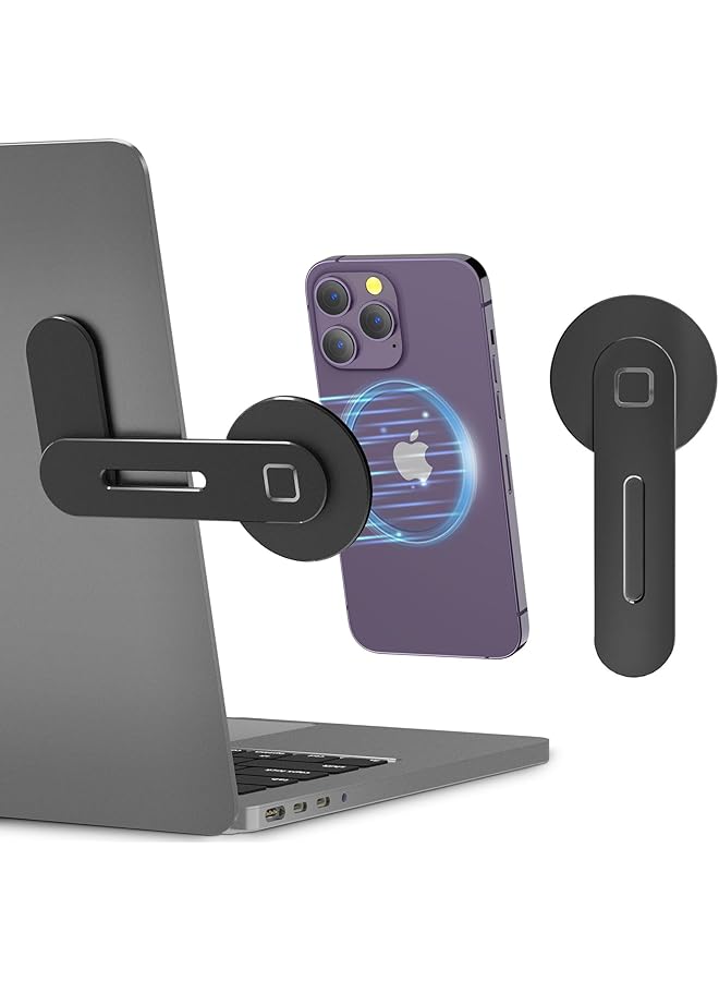 كلاود فالي حامل كمبيوتر محمول قابل للتعديل، حامل هاتف مغناطيسي، مشبك جانبي رفيع من الألومنيوم لشاشة الكمبيوتر لسلسلة iPhone Magsafe وجميع الهواتف، حامل توسيع محمول قابل للطي للكمبيوتر، أسود - Image 1