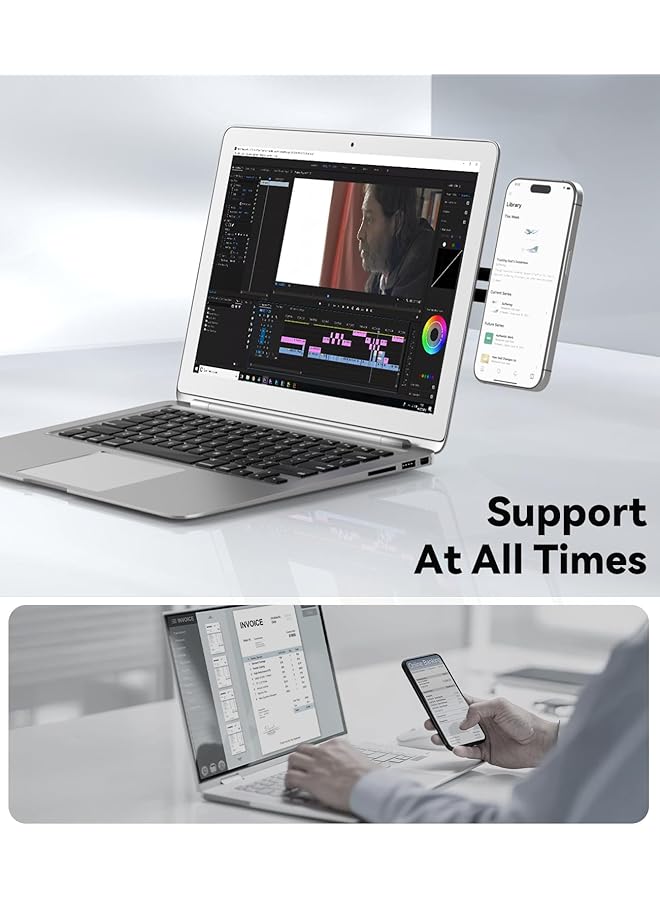 كلاود فالي حامل كمبيوتر محمول قابل للتعديل، حامل هاتف مغناطيسي، مشبك جانبي رفيع من الألومنيوم لشاشة الكمبيوتر لسلسلة iPhone Magsafe وجميع الهواتف، حامل توسيع محمول قابل للطي للكمبيوتر، أسود - Image 2