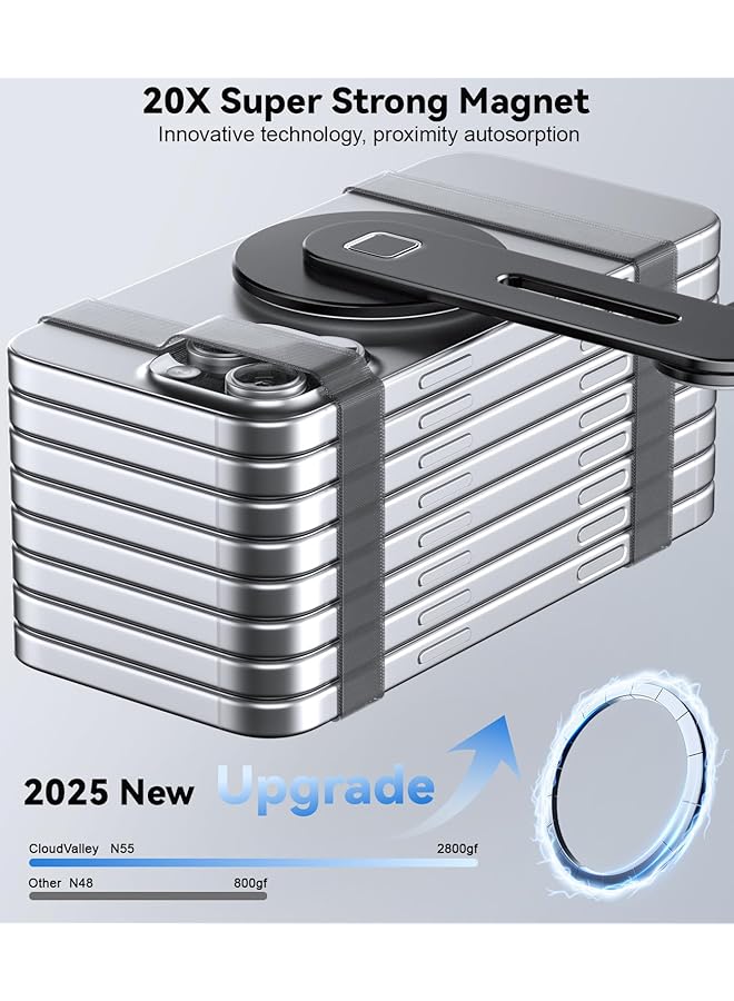 كلاود فالي حامل كمبيوتر محمول قابل للتعديل، حامل هاتف مغناطيسي، مشبك جانبي رفيع من الألومنيوم لشاشة الكمبيوتر لسلسلة iPhone Magsafe وجميع الهواتف، حامل توسيع محمول قابل للطي للكمبيوتر، أسود - Image 3