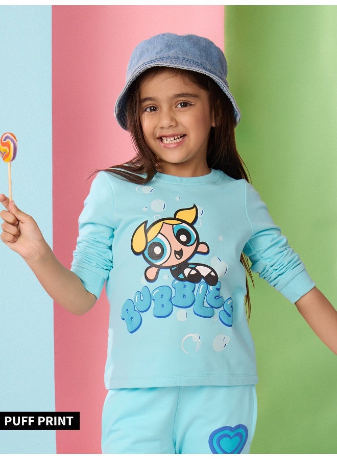 The Souled Store Powerpuff Girls: Bubbles Full Sleeve T-Shirt & Leggings Set for Kids - Image 1