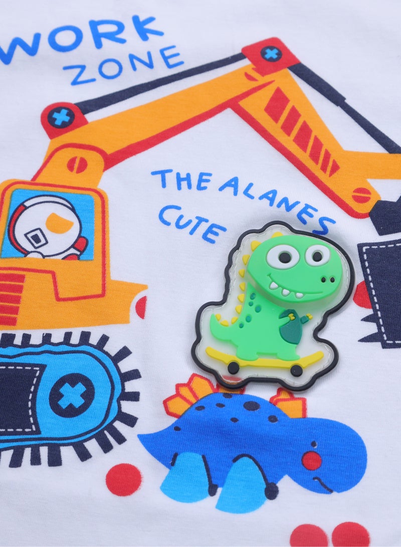 Dinosaur & Digger T-Shirt - Cotton Blend Summer Tee with Luminous Print, Short Sleeves - For Boys Aged 3-11 Years - Image 5