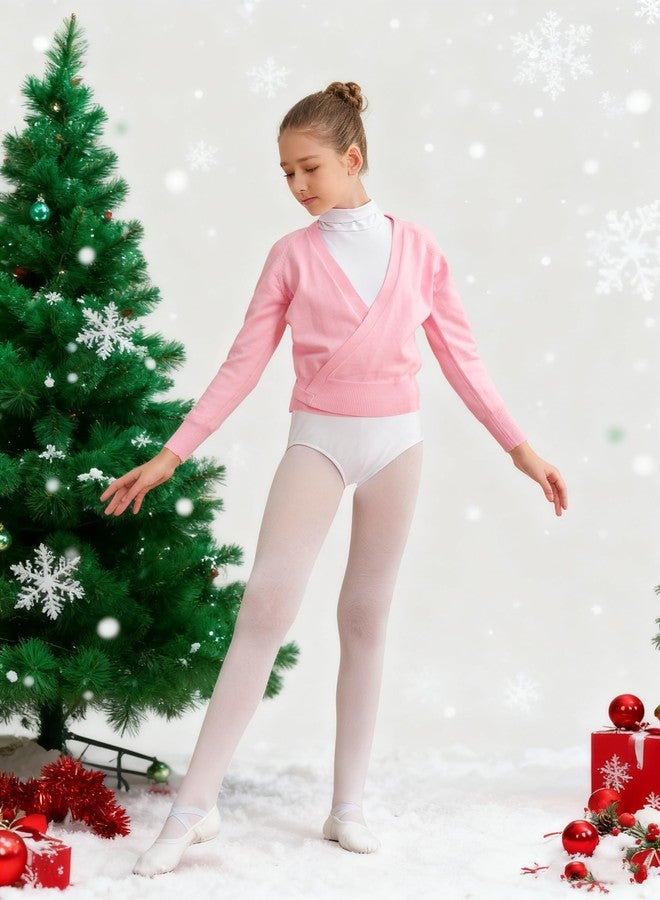 MOLLDAN Girls Wrap Top for Dance Ballet Long Sleeve Warm Up Sweater for Leotards, Pink, M - Image 5