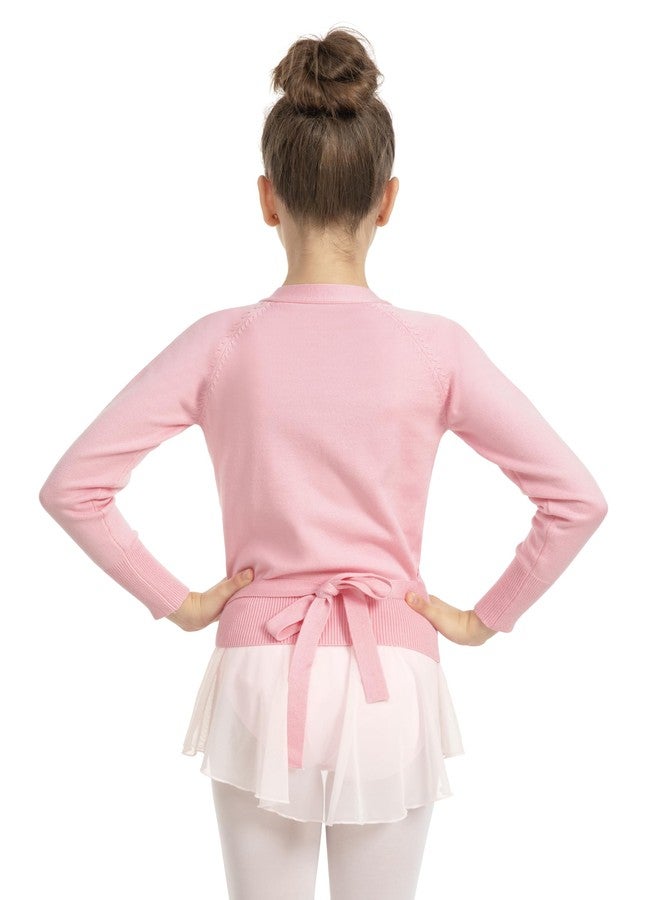 MOLLDAN Girls Wrap Top for Dance Ballet Long Sleeve Warm Up Sweater for Leotards, Pink, M - Image 2