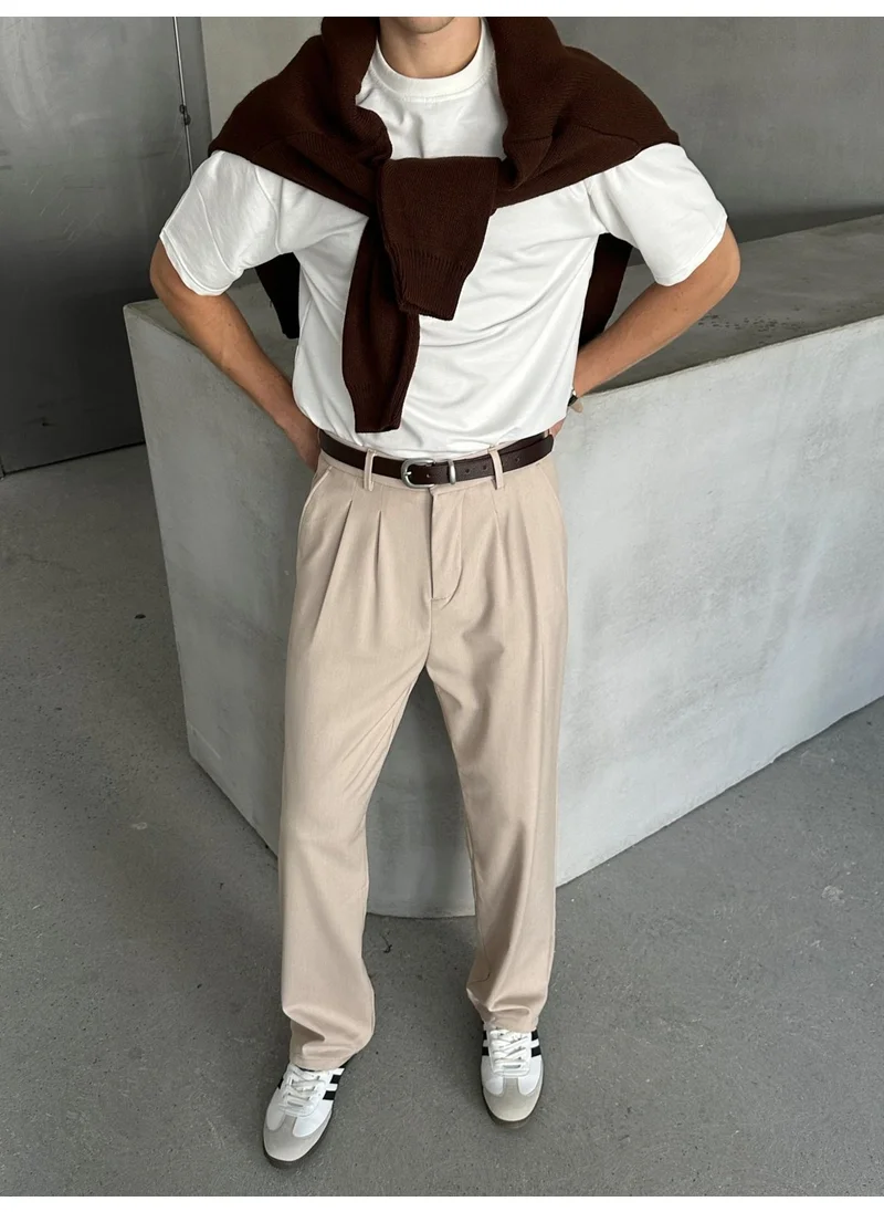 HYMAN Men's Pleated Baggy Pattern Fabric Trousers