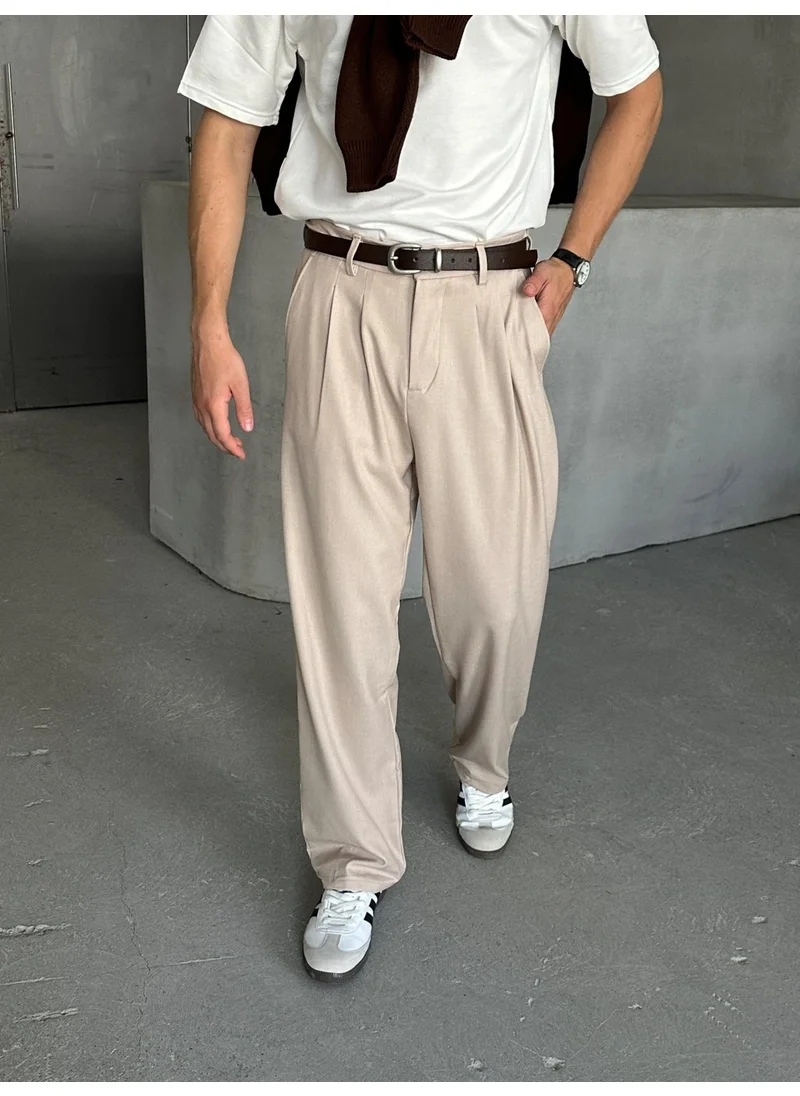HYMAN Men's Pleated Baggy Pattern Fabric Trousers