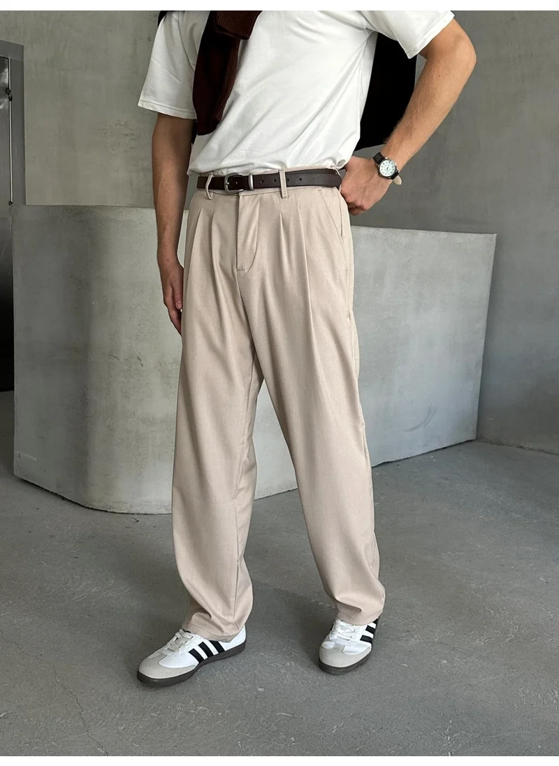 HYMAN Men's Pleated Baggy Pattern Fabric Trousers