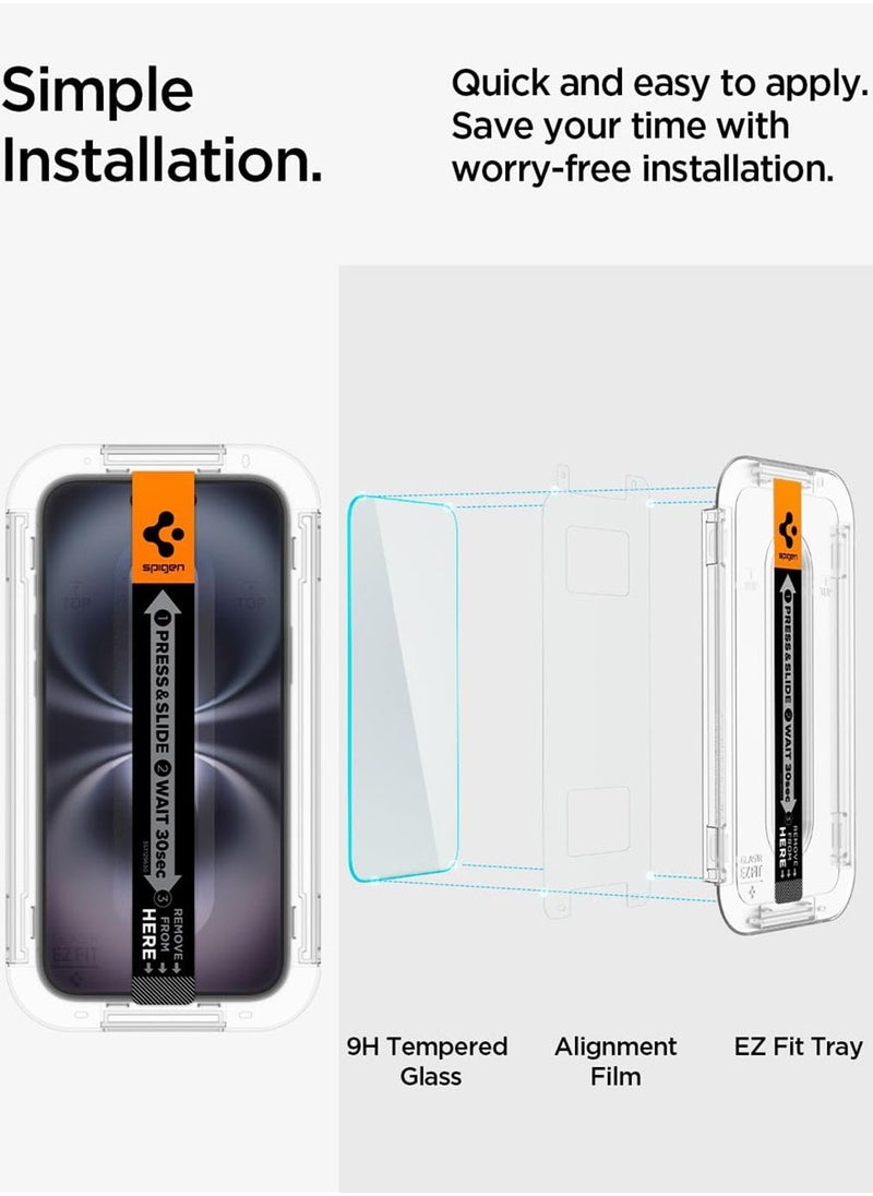 Spigen - واقي شاشة Glastr Ez Fit [عبوتان] لهاتف iPhone 15 PLUS من الزجاج المقسى الممتاز - سهل الاستخدام مع حماية المستشعر - Image 1