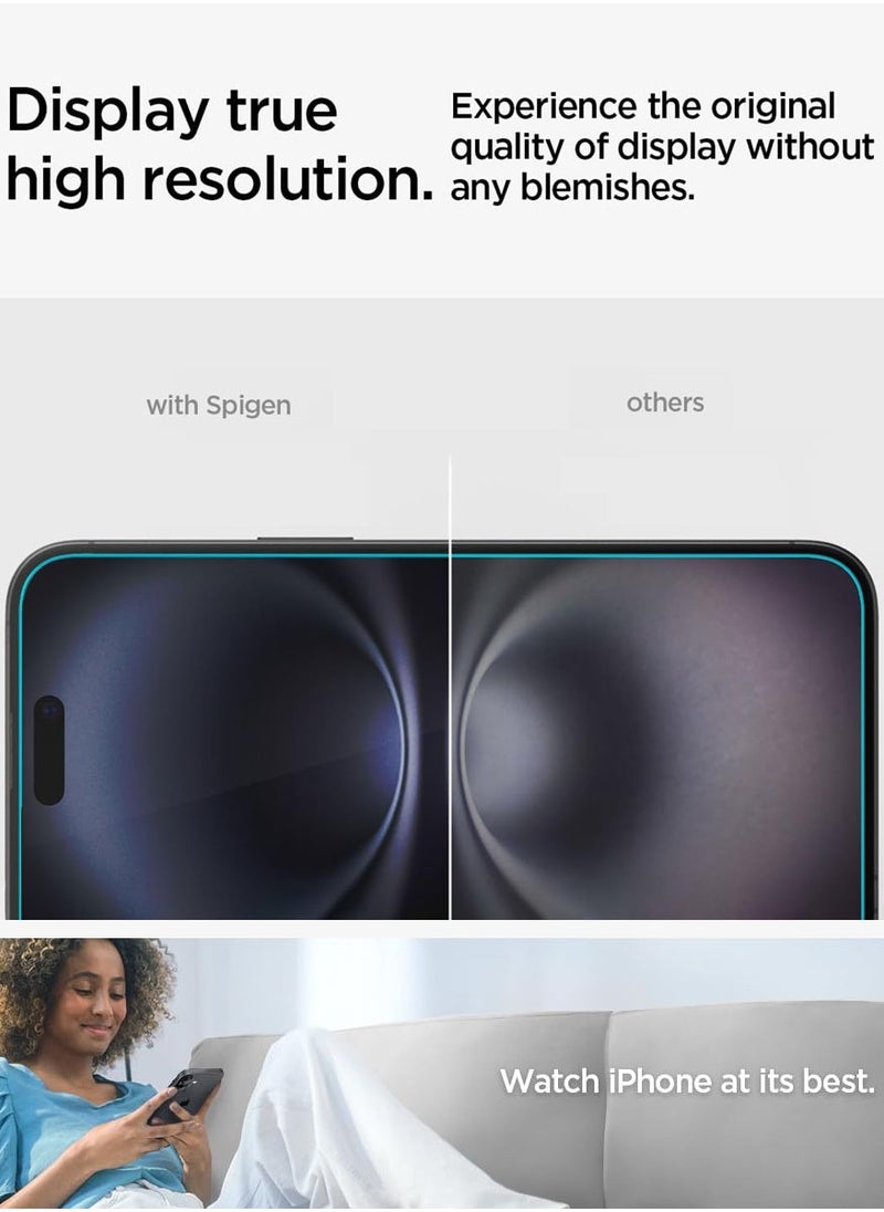 Spigen - واقي شاشة Glastr Ez Fit [عبوتان] لهاتف iPhone 15 PLUS من الزجاج المقسى الممتاز - سهل الاستخدام مع حماية المستشعر - Image 1