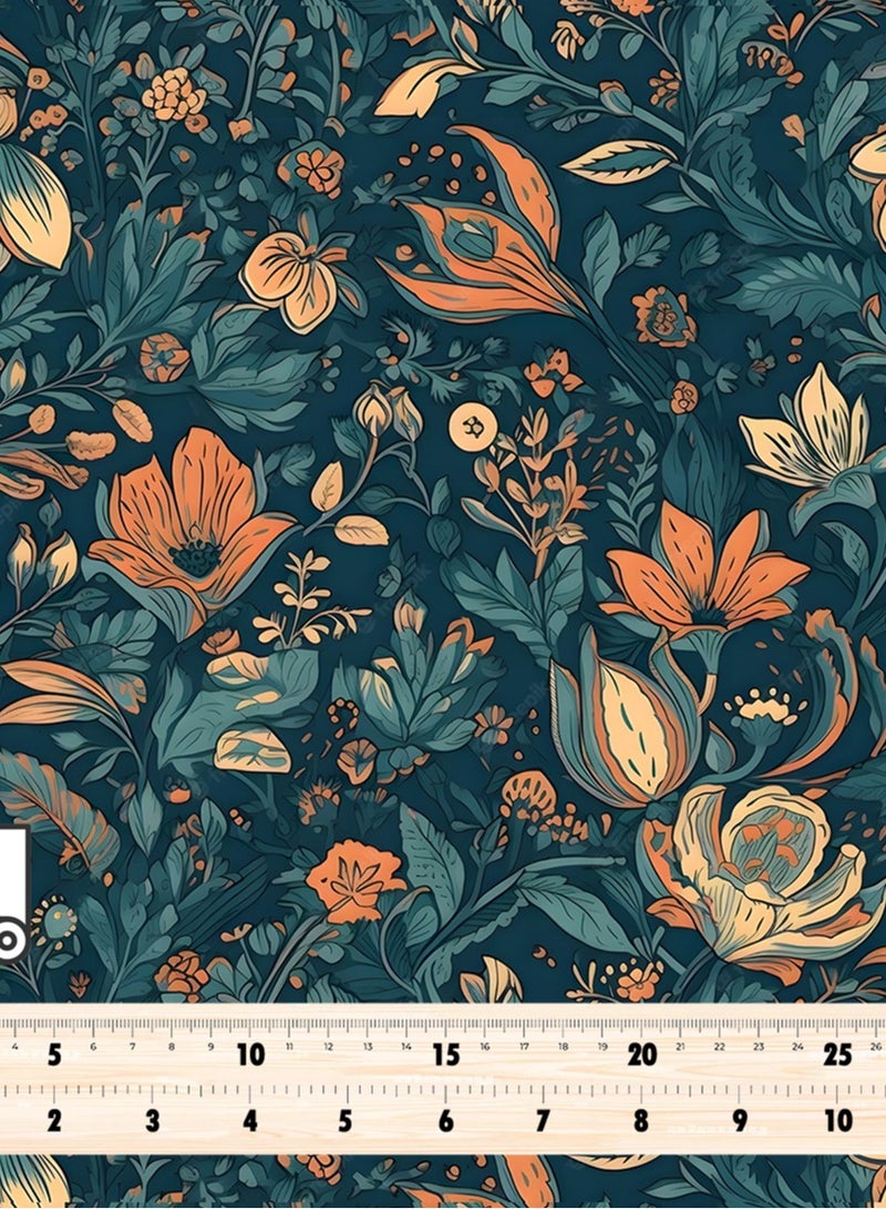 Vellato Al Lail Aramny Silk Fabric By The Yard Teal Orange Floral Design Jalabiya Makhweer Dressmaking 58 Inches Width - Image 4