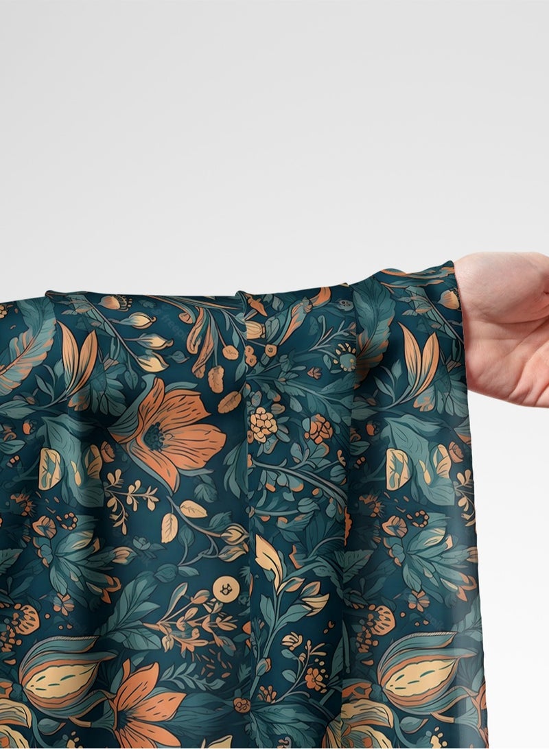 Vellato Al Lail Aramny Silk Fabric By The Yard Teal Orange Floral Design Jalabiya Makhweer Dressmaking 58 Inches Width - Image 1