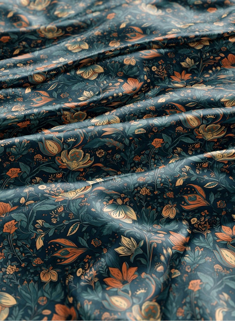 Vellato Al Lail Aramny Silk Fabric By The Yard Teal Orange Floral Design Jalabiya Makhweer Dressmaking 58 Inches Width - Image 3