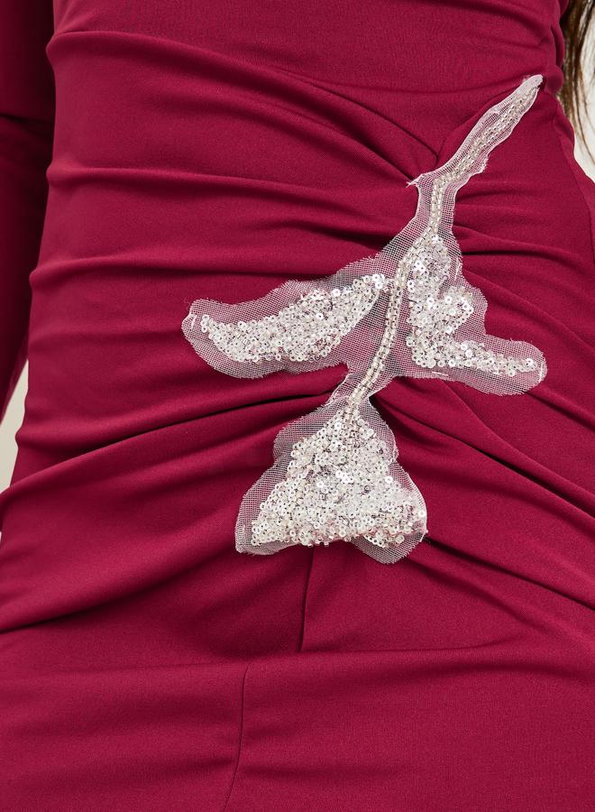 Styli Burgundy Sequined Patch Maxi Dress - Image 4