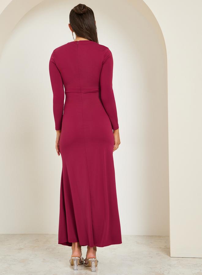 Styli Burgundy Sequined Patch Maxi Dress - Image 5