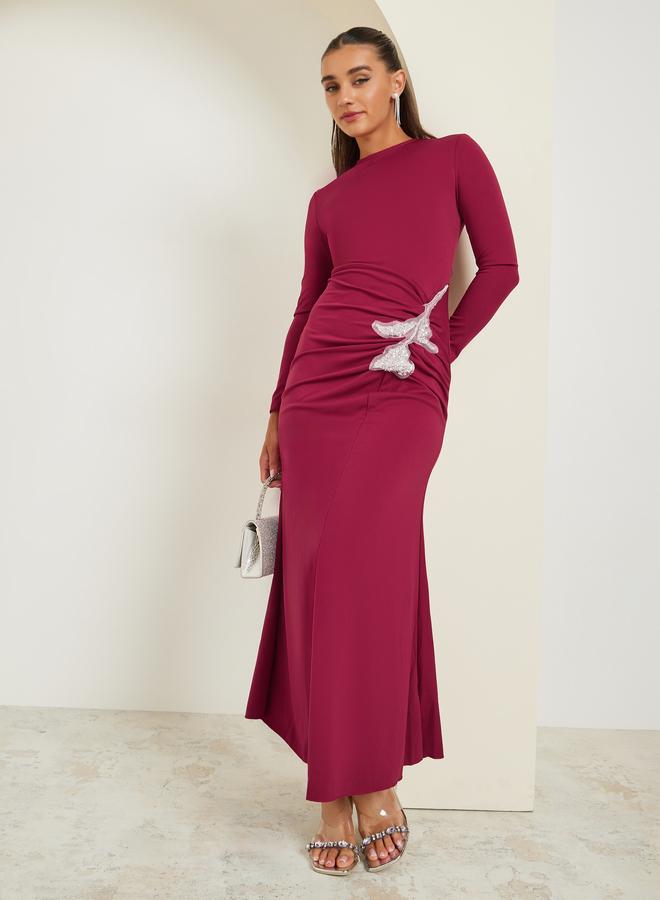 Styli Burgundy Sequined Patch Maxi Dress - Image 1