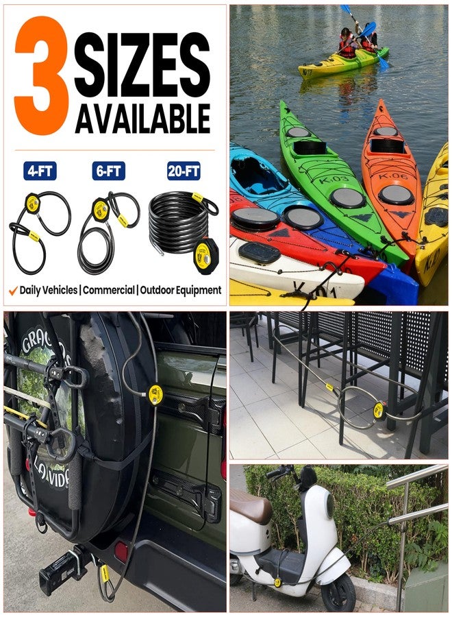 WARLION Heavy Duty Adjustable Cable Lock, 6ft x 3/8" Braided Steel Security Cable, Outdoor Anti-Theft Lock for Bicycles, Scooters, Patio Furniture, Spare Tires, Generator, Cooler, Grill, Ladder - Image 3