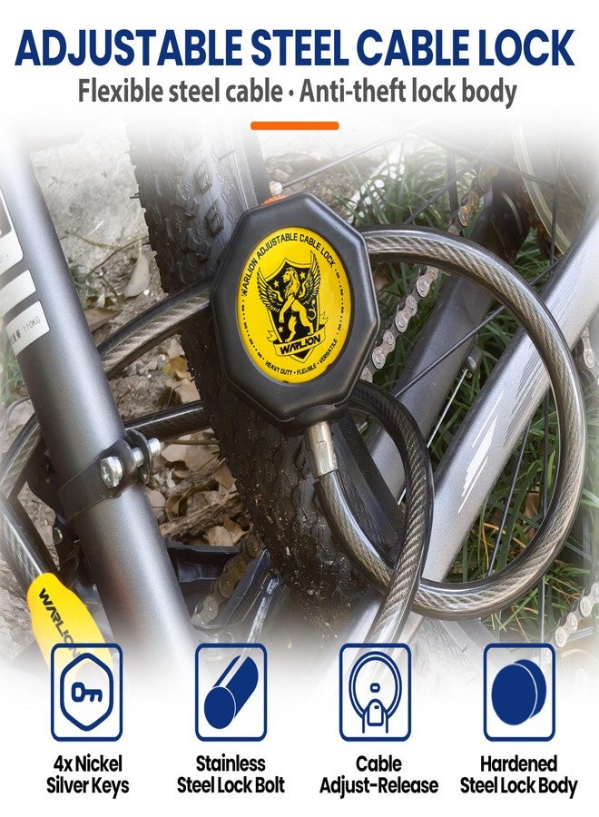 WARLION Heavy Duty Adjustable Cable Lock, 6ft x 3/8" Braided Steel Security Cable, Outdoor Anti-Theft Lock for Bicycles, Scooters, Patio Furniture, Spare Tires, Generator, Cooler, Grill, Ladder - Image 2
