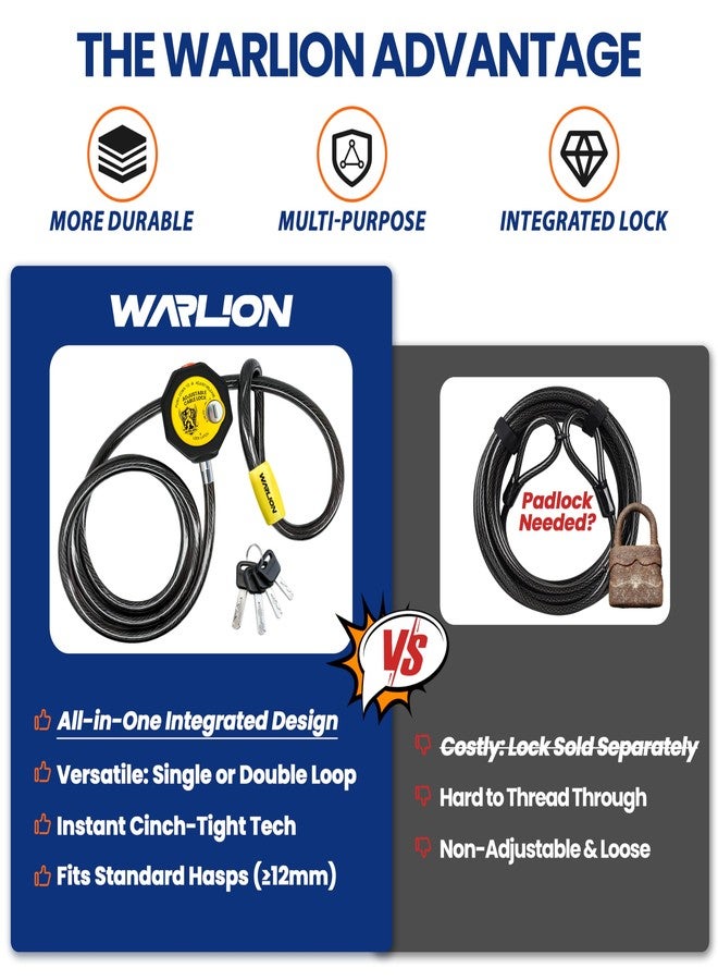 WARLION Heavy Duty Adjustable Cable Lock, 6ft x 3/8" Braided Steel Security Cable, Outdoor Anti-Theft Lock for Bicycles, Scooters, Patio Furniture, Spare Tires, Generator, Cooler, Grill, Ladder - Image 5