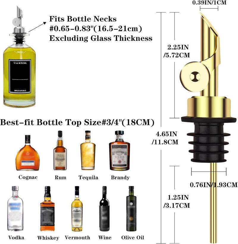 Lubise 4 Pcs Olive Oil Dispenser Bottle Spout, Speed Liquor Pour Spout with Flip Top, Stainless Steel Auto Pour Spouts for Liquor Bottles, Oil Bottles, Vinegar, Syrup and Other Liquid Bottles Gold - Image 2