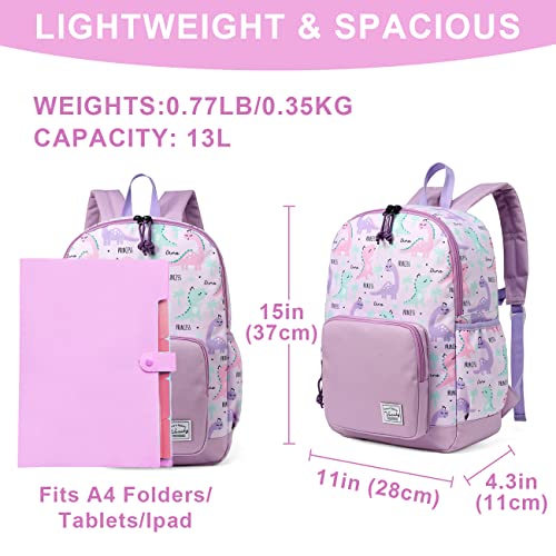 VASCHY Kids backpacks Girls, Cute Lightweight Water Resistant Toddler Kindergarten Preschool Backpack Purple Dinosaurs Purple Dinosaurs - Image 2