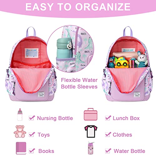 VASCHY Kids backpacks Girls, Cute Lightweight Water Resistant Toddler Kindergarten Preschool Backpack Purple Dinosaurs Purple Dinosaurs - Image 4