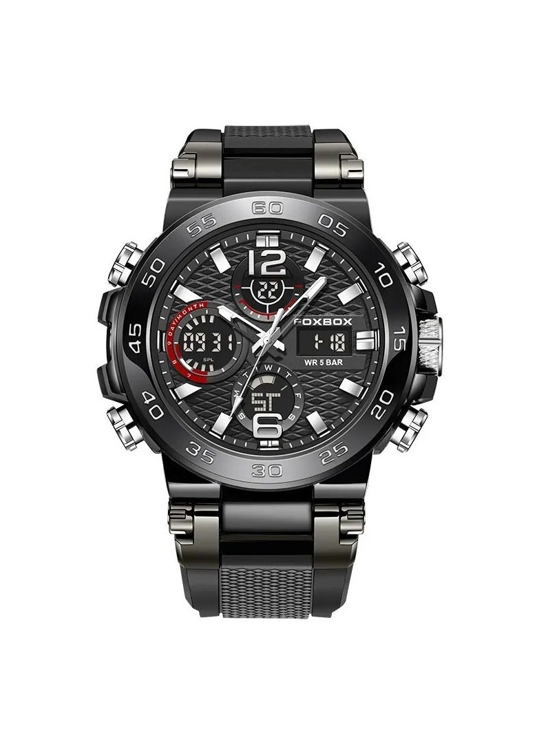 FOXBOX - Dual Display Electronic Watch, Fashionable And Cool Multifunctional Silicone Glow Men's Watch, Sport Leisure Waterproof Business Watch, Military Chronograph Wrist Watch For Men, (Black) - Image 1