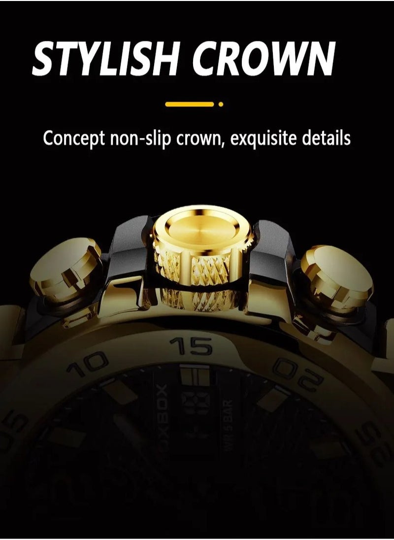 FOXBOX - Dual Display Electronic Watch, Fashionable And Cool Multifunctional Silicone Glow Men's Watch, Sport Leisure Waterproof Business Watch, Military Chronograph Wrist Watch For Men, (Black) - Image 1