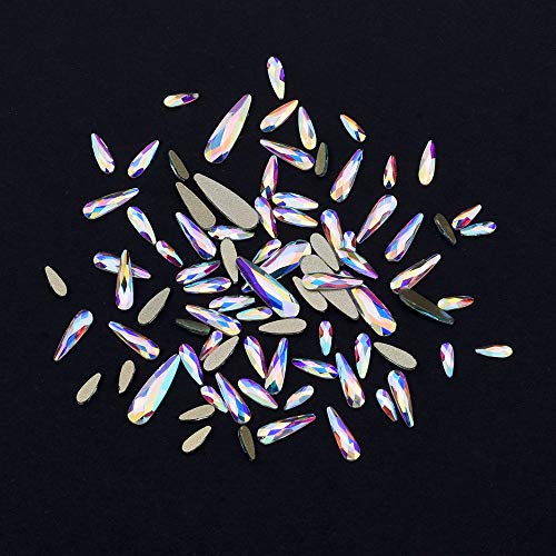 Tisslan 100pcs Mix 3 Sizes Glass Crystal AB Raindrop Shape Flat Back 3D Nail Rhinestones Jewels Decoration Accessories Supplies - Image 4