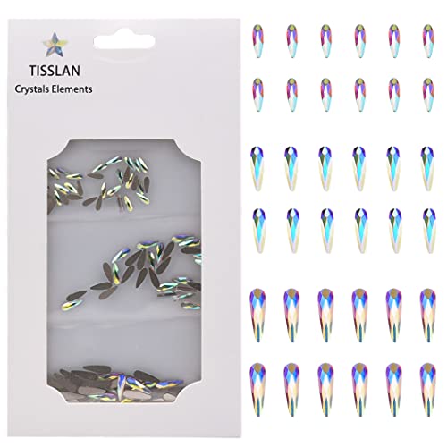 Tisslan 100pcs Mix 3 Sizes Glass Crystal AB Raindrop Shape Flat Back 3D Nail Rhinestones Jewels Decoration Accessories Supplies - Image 1