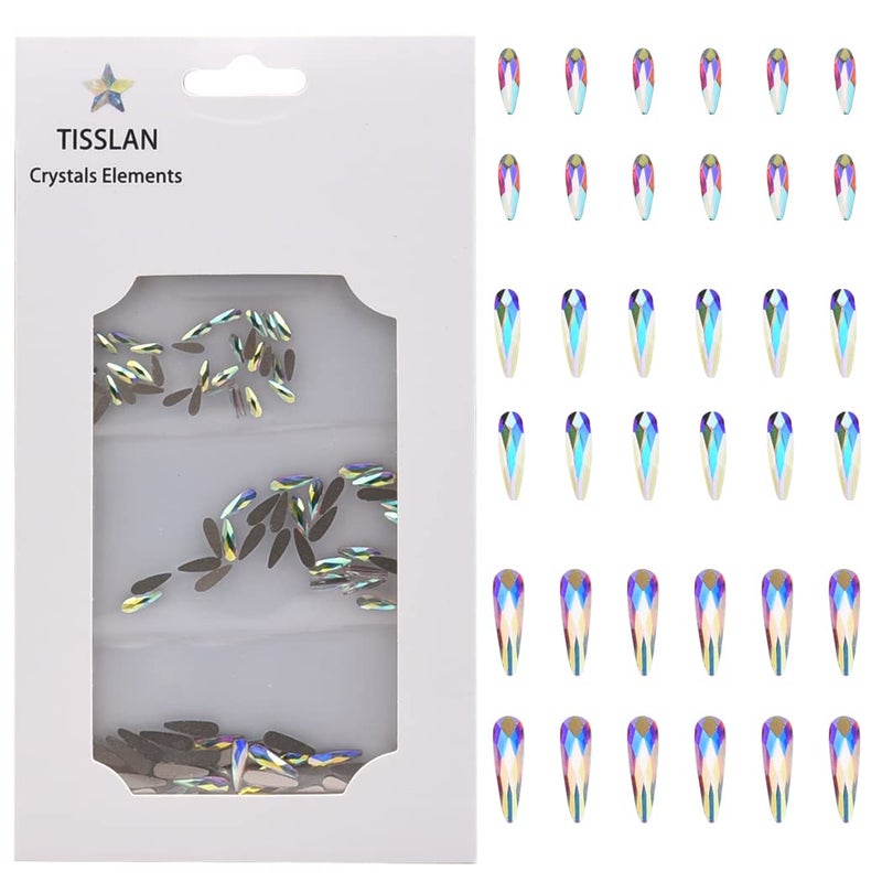 Tisslan 100pcs Mix 3 Sizes Glass Crystal AB Raindrop Shape Flat Back 3D Nail Rhinestones Jewels Decoration Accessories Supplies - Image 2