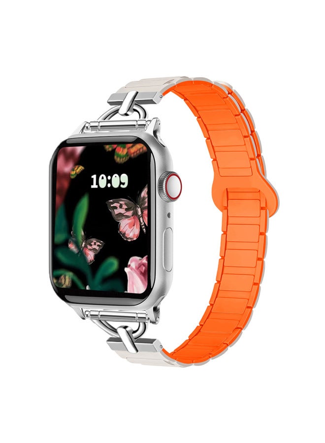 Suitable For Apple Watch For ApplewatchS10 Magnetic Two-color Small Waist Silicone Strap Girls 2025 New-Color:38/40/41/s10(42)chocolate  - Image 2