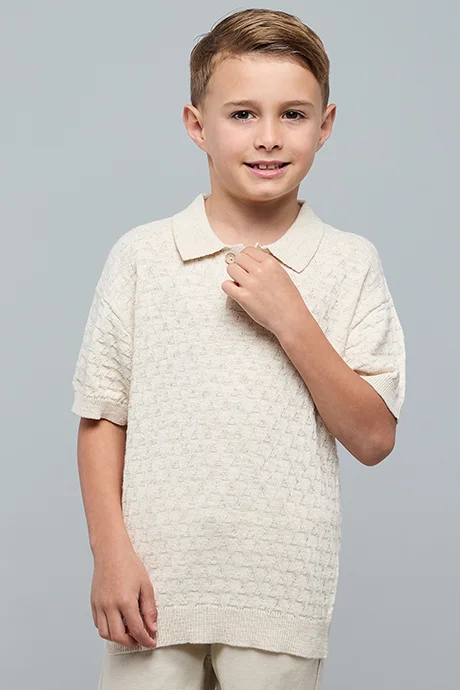 أر أند بي Textured Polo T-Shirt with Short Sleeves